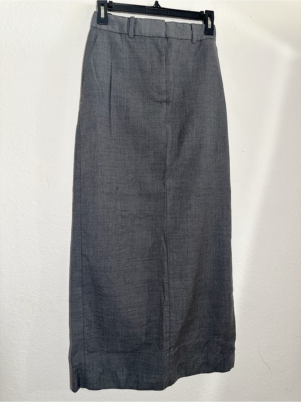 New COS 100% Wool Dark Charcoal Gray Belted Maxi Skirt Size 8